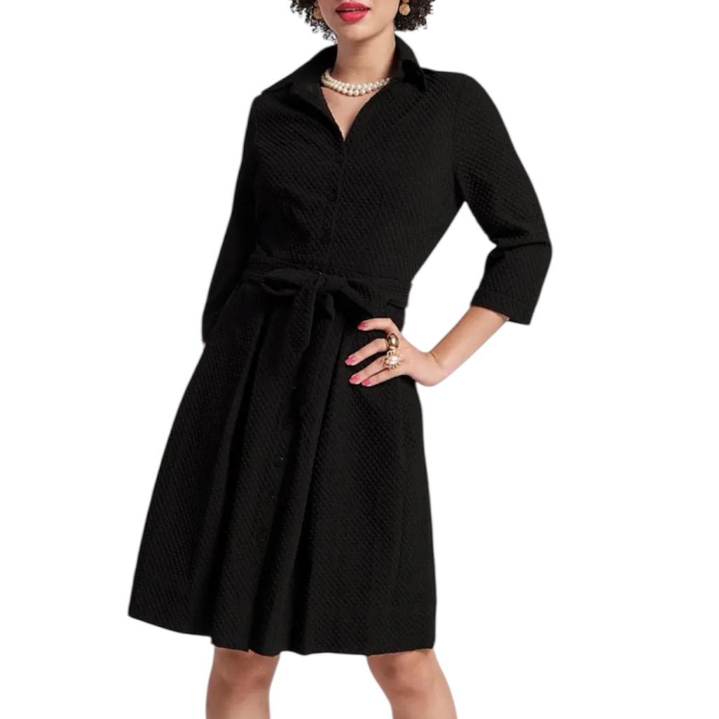 Frances Valentine Bellini Dress Sz Xs Black Midi Waffle Weave Office Nwt